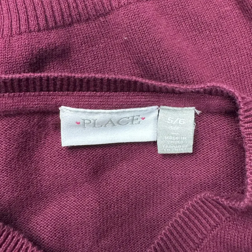 Childrens Place Girls Cardigan Sweater Size 5/6 Burgundy School Uniform Knit